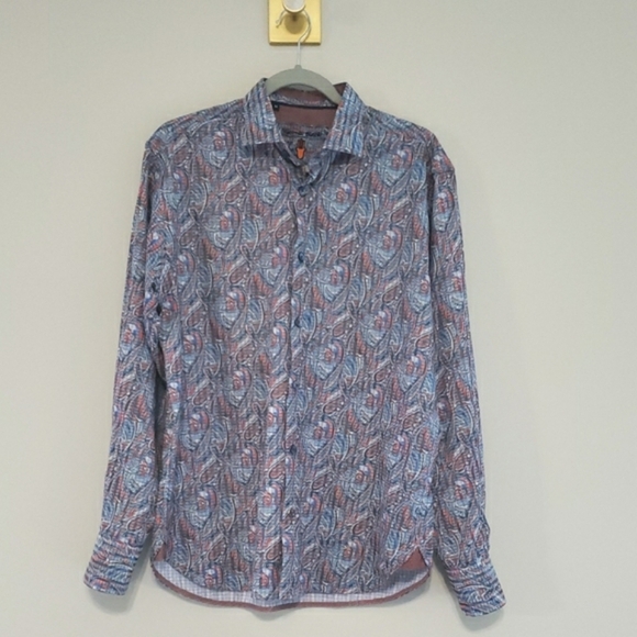 Luchiano Visconti Black Men Button Down Shirt Medium Blue Paisley Cotton Modal - Picture 1 of 15